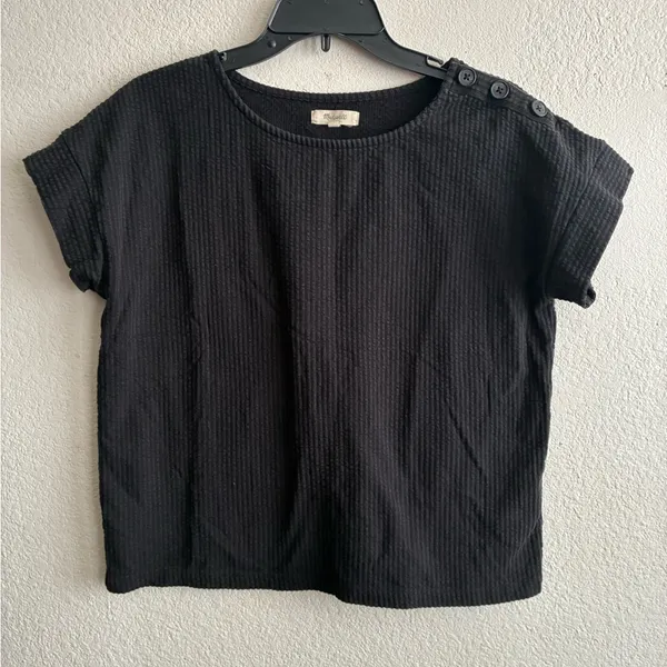Madewell Faded Black Textured Button-Shoulder Tee M - Image 3