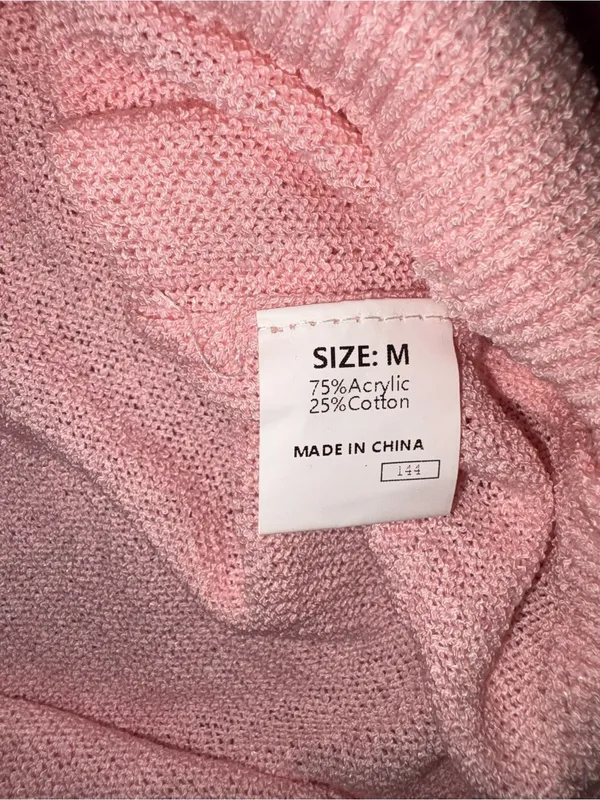 Dokotoo Pink V-Neck Short Sleeve Sweater - Image 3