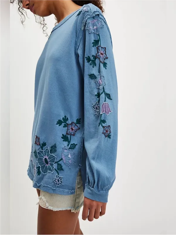 NWOT Free People Violet Vines Long Sleeve - storm combo blue - Large - Image 4