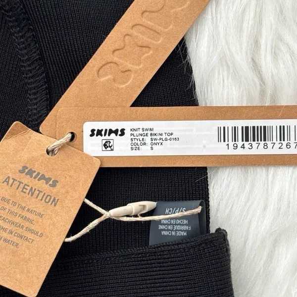 Skims Knit Swim Plunge Bikini Top Onyx Size Small - Image 7