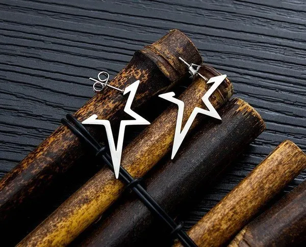 Pentagram Star Stud Earrings for Men Women Streetwear Unisex Hip Hop Style - Image 3