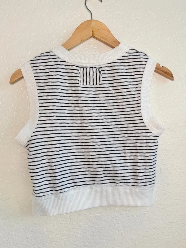 Miou Muse White & Bavy Striped Sleeveless Knit Tank Top Small - Image 6