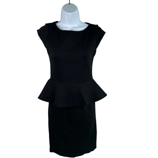 Alice + Olivia Employed Dress Sz 4 Poppy Peplum Midi Black Sheath Sleeveless - Image 2