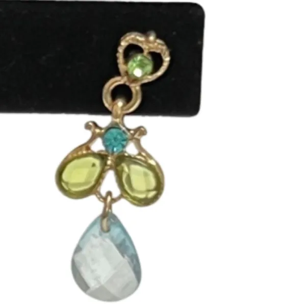Light Blue Green Teardrop Crystal Necklace Earring Gold Tone Set 2028 Brand - Image 4