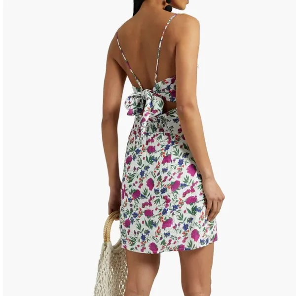 Vix Paula Hermanny Clover Yana Floral Mini Dress in White XS Linen Rayon $268 - Image 2
