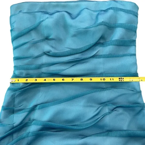 Kay Unger Blue Strapless Ruched Column Gown Side Slit Size 6 - Image 7