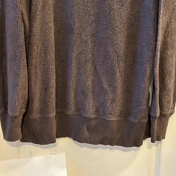 Aerie Oversized Sherpa Fleece Pullover Sweatshirt Women's Small‎ Brown - Image 10