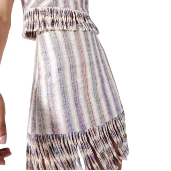 Alexis Vichy Silk Blend Fringe Mini Skirt Neutral Stripe Resort Vacation Size S - Image 13