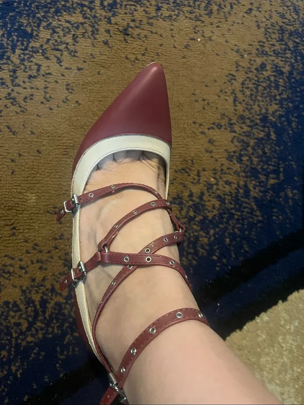 Charlotte Russe Burgundy and Cream Pointed Strappy heels - Image 7