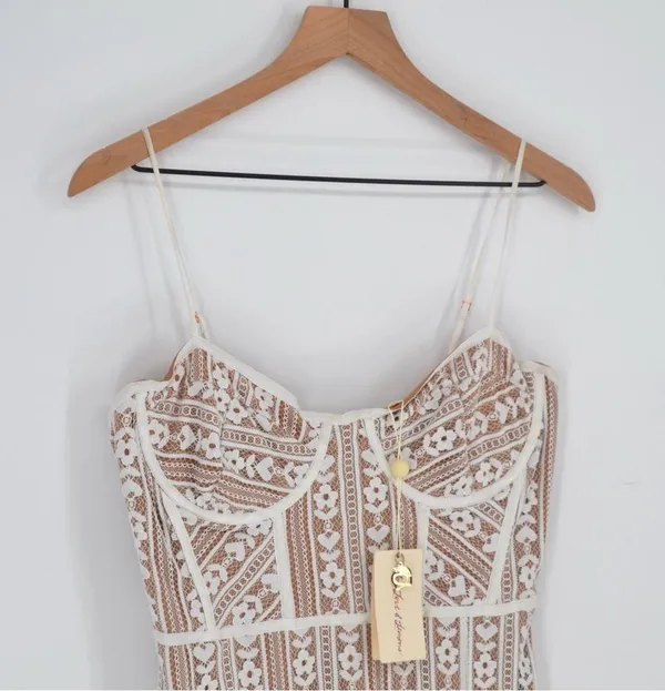 NEW For Love and Lemons Dakota Lace Midi Dress Bodysuit Sheer White Size M - Image 2