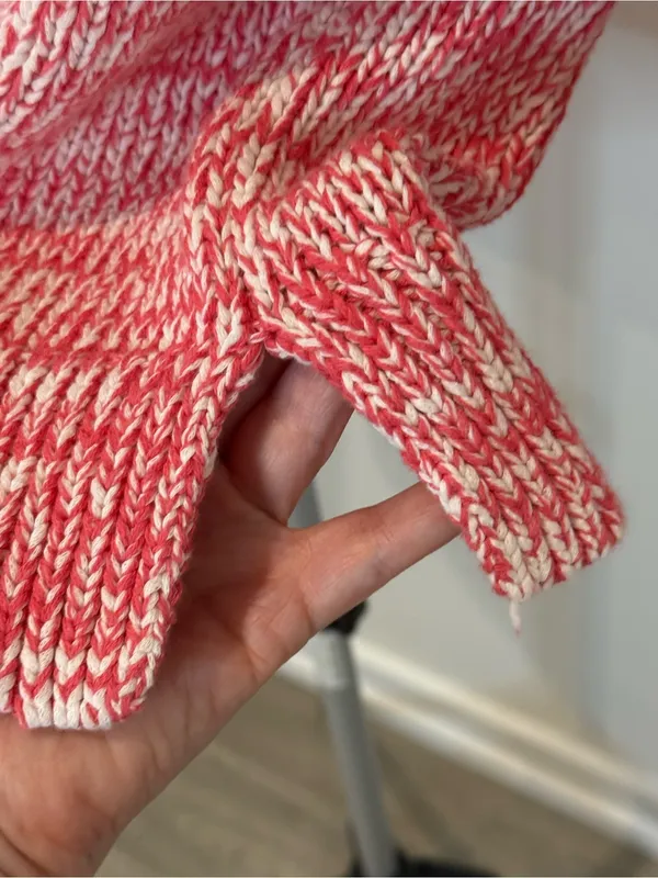 Lucky Brand Red & Cream Marled 100% Cotton Knit Sweater Small - Image 3