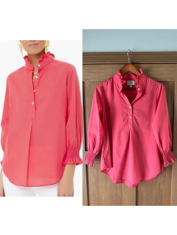 Tuckernuck Teagan Popover Blouse Shirt 100% Cotton in Pink Women’s Small - Image 2