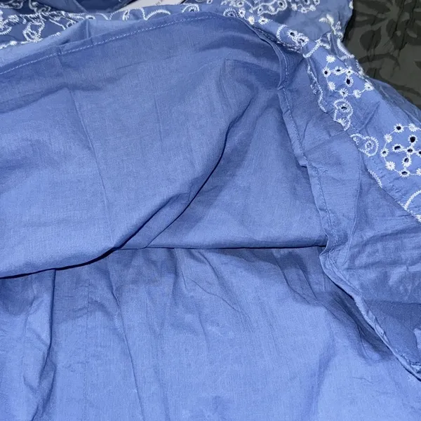 GOODNIGHT MACAROON size large side zip lined square neck blue eyelet dress NWT - Image 7