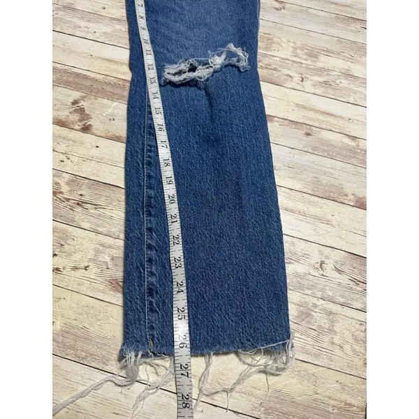 Good American Raw Hem Distressed Jeans Medium Wash Size 6 26 Straight Leg - Image 4