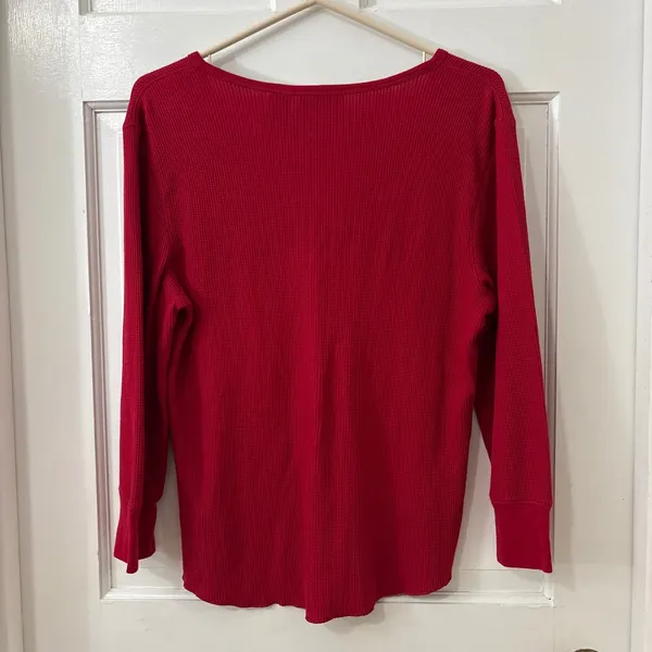 Polo Jeans Co Ralph Lauren Waffle Thermal Henley Top Womens L Preppy Layers Red - Image 2