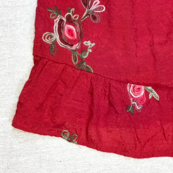 Fig & Flower | Red Floral Embroidered Peasant Top | Large - Image 6