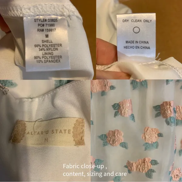 Altar'D State White W/Peach & Green Floral Print Organza Baby Doll Dress (M) - Image 11