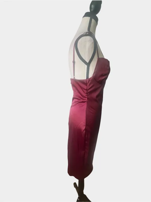 Miss Circle Burgundy Wine Satin Plunge Cutout Bodycon Midi Dress Small - Image 5