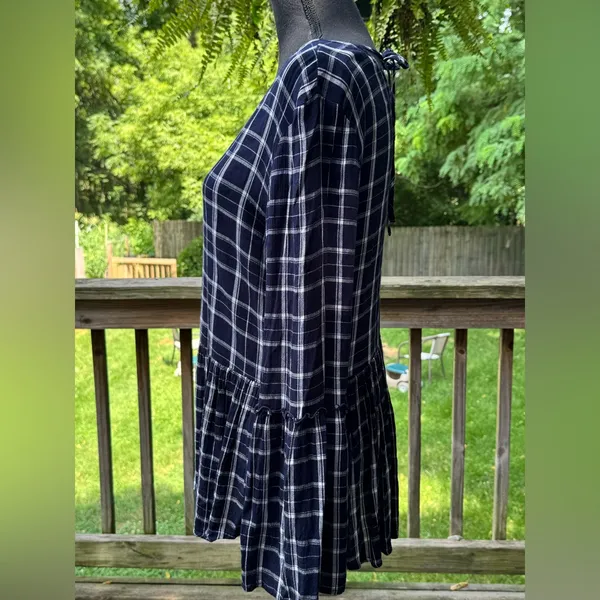 Maurices Navy Checkered Blouse with Flared Sleeves medium - Image 2