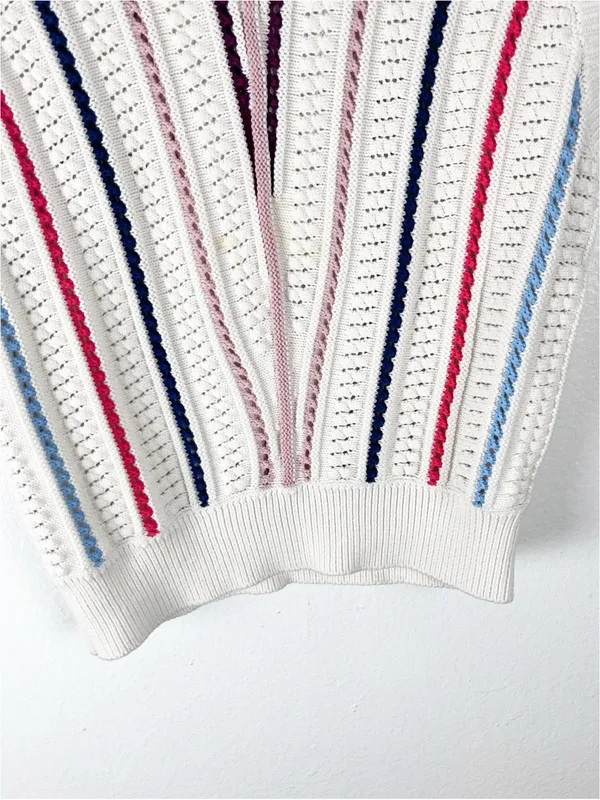 LE LIS 100% Cotton Striped Knit Sweater Vest Medium Preppy Golf Tennis Casual - Image 9