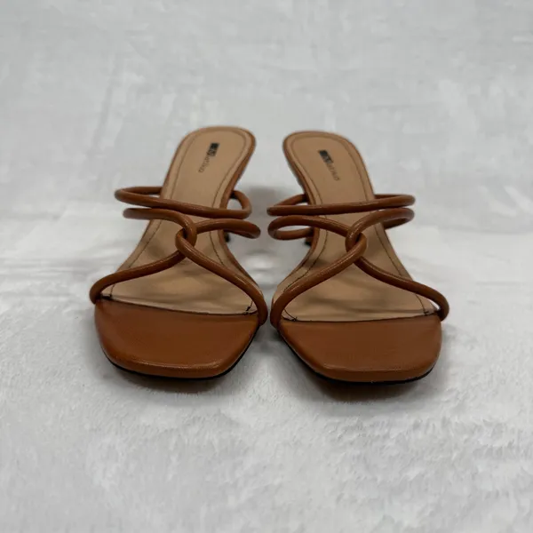 Matiko Arlo Heeled Mules Strappy Square Toe Cognac‎ Brown Heels Size 38 - Image 2
