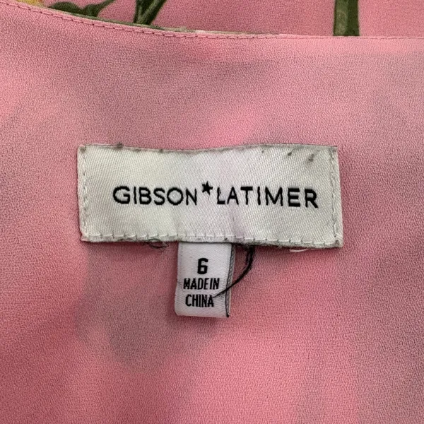 Gibson Latimer Pink Tropical Floral Midi‎ Dress Ruffle Flutter Sleeve Size 6 - Image 6