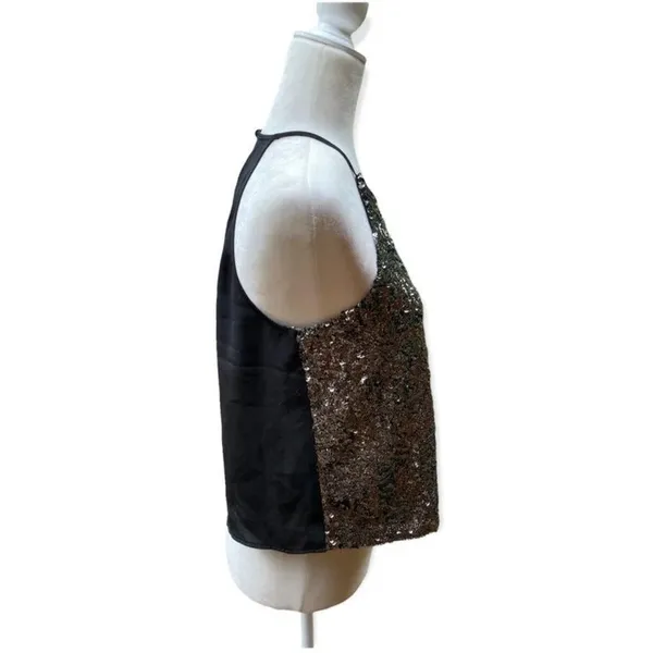 Y2K Party Glam Atmosphere Black Silver Sequin Halter Tank Top NWT Size M 8 - Image 4
