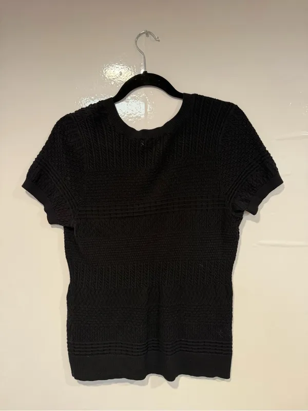 Black Short-Sleeve Loft Crochet Knit Top 100% cotton - Image 5