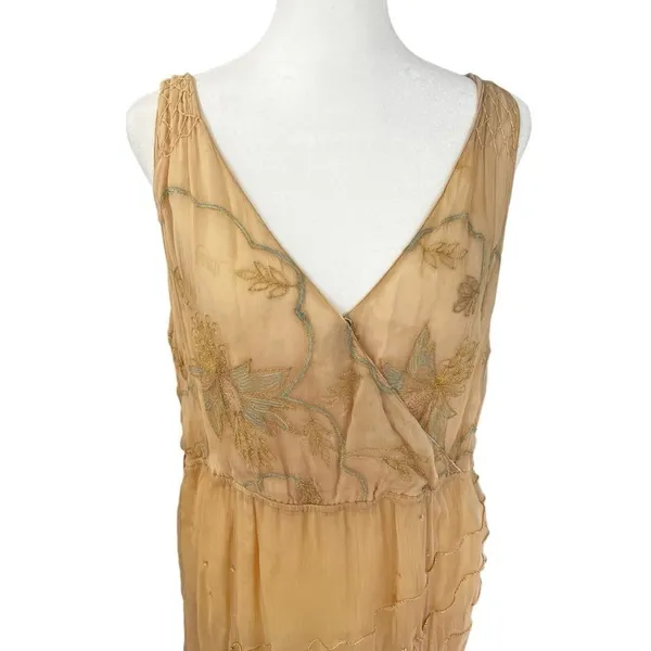 Nataya NWT Gold Embroidered Chiffon Maxi Dress L Edwardian Wedding Fairycore - Image 4