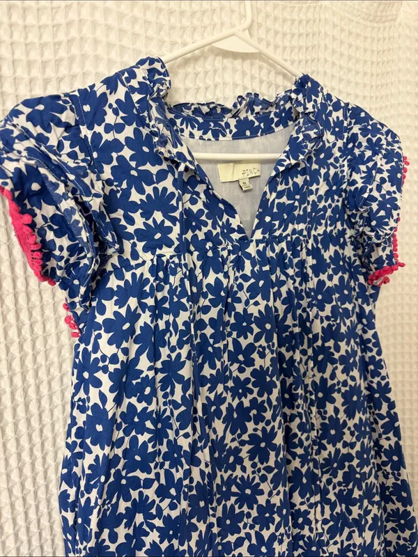 Pinch Blue Floral Mini Dress Ruffle Flutter Sleeves Coquette Babydoll Cotton - Image 3