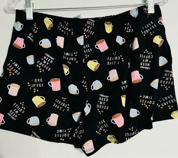 Coffee Print Sleep Shorts Black - Image 3