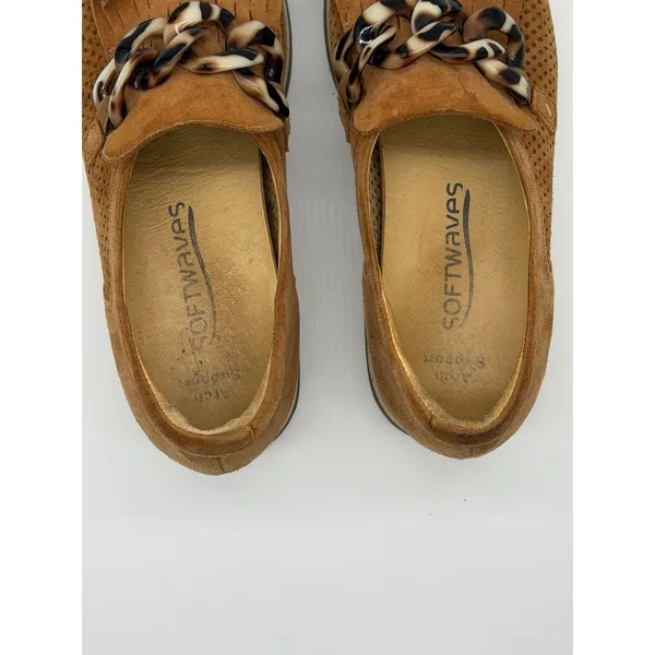 Softwaves Cadie Platform Suede Loafers Womens 38 Tan Chain Wedge Shoes 7-7.5 - Image 8