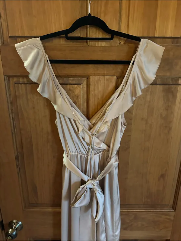 Show Me Your MuMu tan Champagne beige Satin High-Low Dress Size medium - Image 7