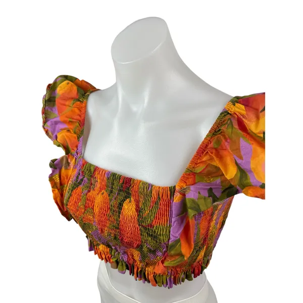Farm Rio Coral Pears Short Ruffle Sleeve Square Neck Blouse Crop Top Size XSP - Image 3