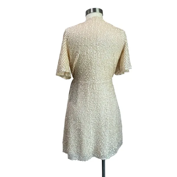 Zara Light Beige Sequin Mini Wrap Dress Party Cocktail Holiday Size‎ L - Image 3
