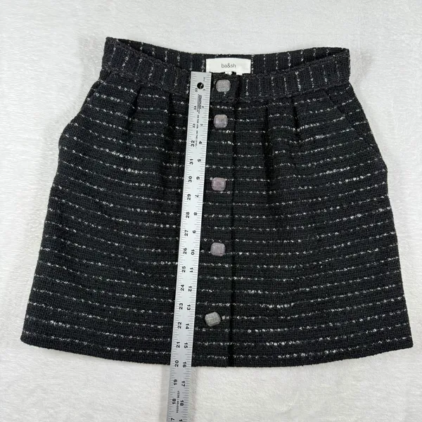 ba&sh Livi Noir Black Striped‎ Metallic Tweed Button Front Mini Skirt Size 1 S - Image 5