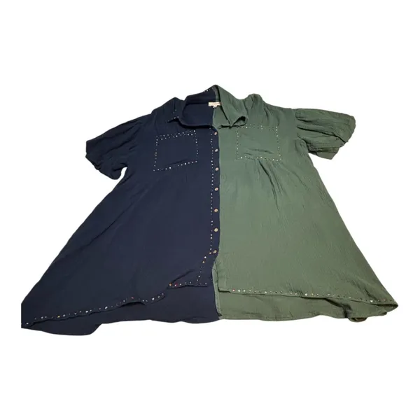 Peach Love California Color Block Gauze Shirt Dress Studded Oversized L-3X - Image 7