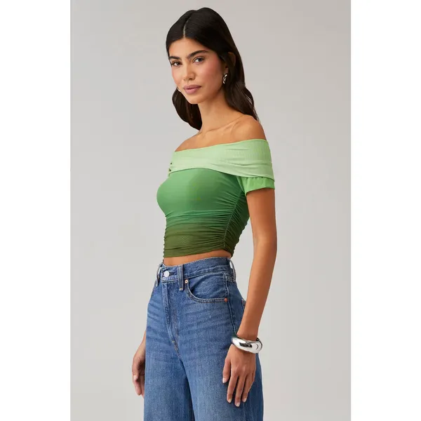 Bardot Aurelia Mesh Off Shoulder Top Womens Medium Green Ombre Y2K Fairy Rave - Image 9