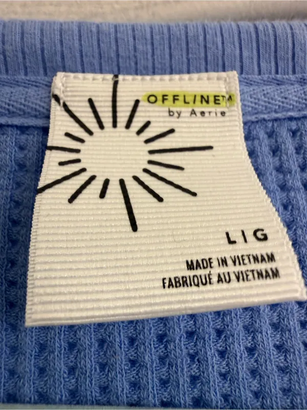 Aerie Offline Blue Oversized Takes Two To Tango Graphic Waffle Knit Top - size L - Image 6