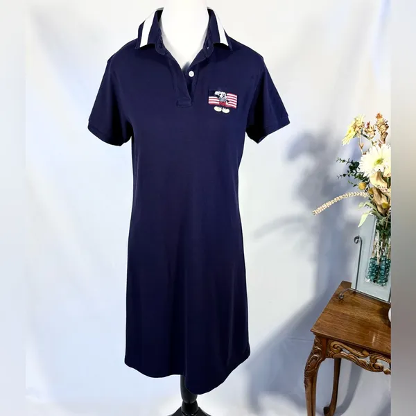 Vintage Y2K Disney Store Mickey Salutes The Flag Embroidered Polo Dress Sz M 💛 - Image 3