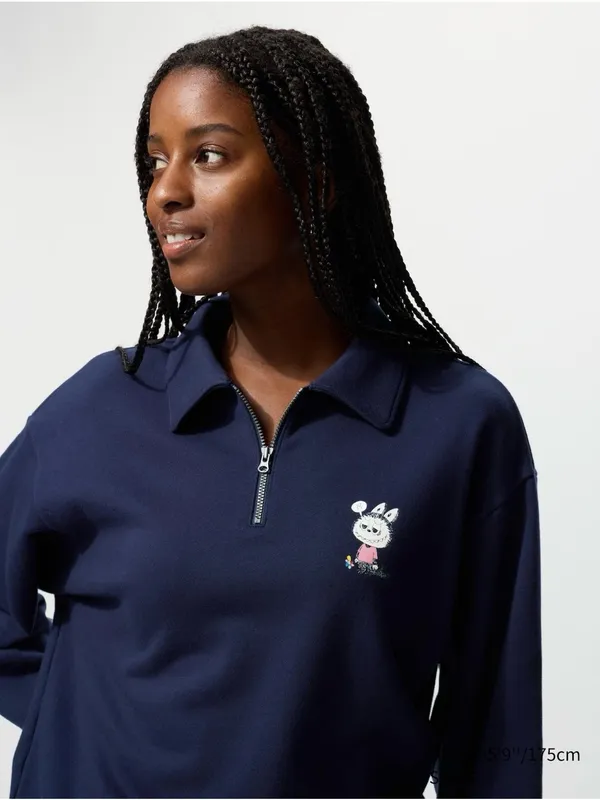 Uniqlo POP MART Labubu Half Zip Sweatshirt size L Navy - Image 2