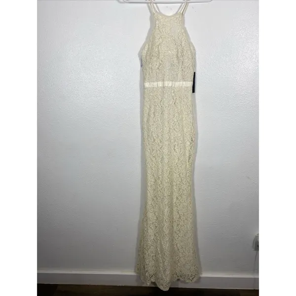 Lulus Zenith Cream Lace Maxi Dress NWT Size XS Halter Full Length Bridal Gown - Image 6