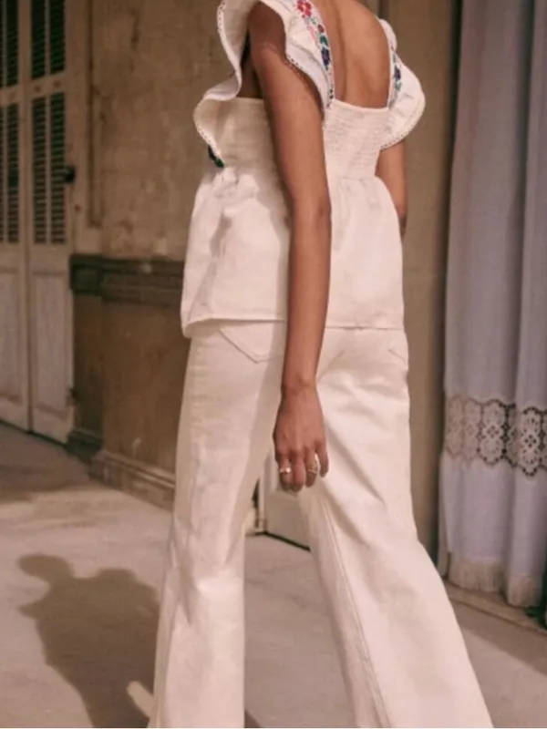 Sezane Wide Leg White Denim Jeans Size 40 or 8 - Image 15