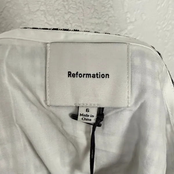 Reformation Rory Gingham Linen Pleated Mini Skirt Black/ White Size 6 NWT - Image 4