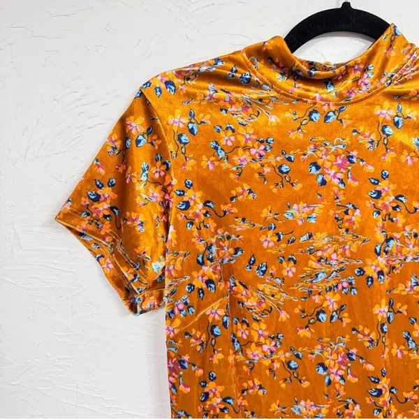 Savage Fenty Orange Velvet Floral Mini Dress Womens 10 Short Sleeve High Neck - Image 6