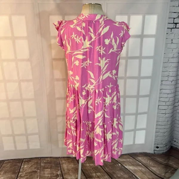 Petal & Pup Pink Cream Tiered Ruffle V-Neck Tropical Mini Sundress Size 4 - Image 7