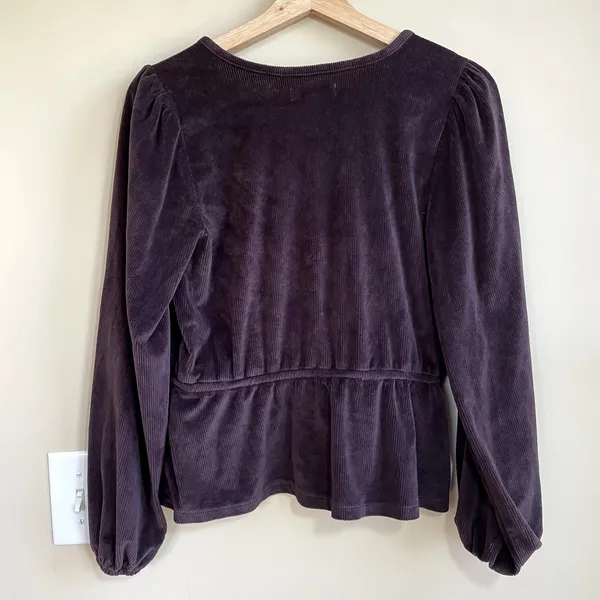 Madewell purple corduroy faux wraparound long sleeved blouse women's size M‎ - Image 8