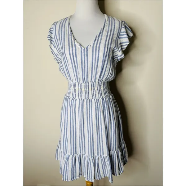 Rails Blue and White Striped Tara Catalina Ruffle Hem Mini Dress - Image 2