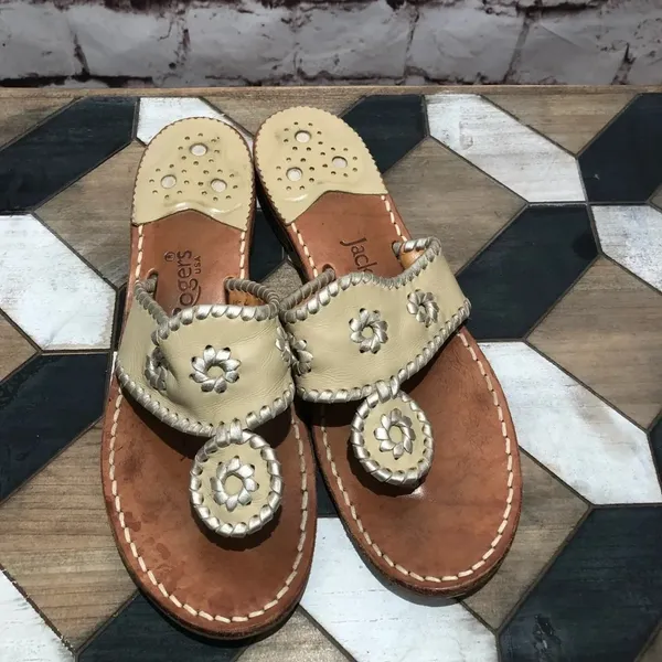 Jack Rogers Hamptons Leather‎ Sandal In Beige Tan - Image 5