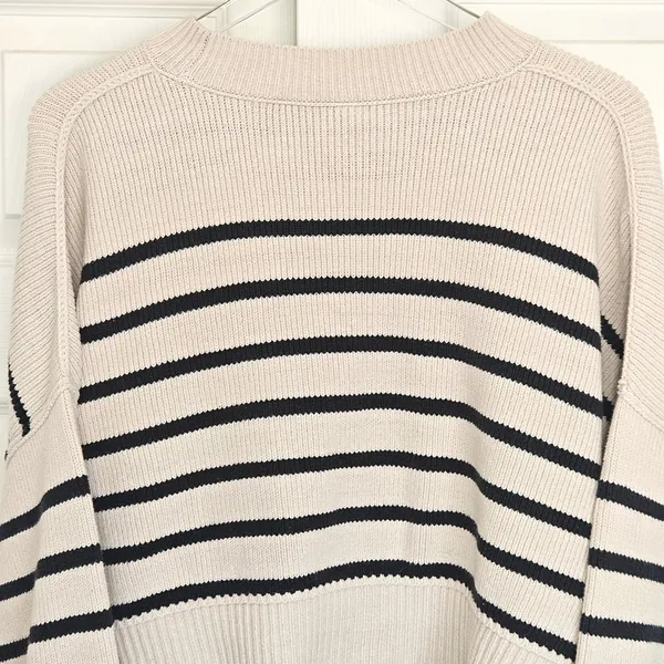 Free People Easy Street Striped Crop Sweater Cream‎ Black Knit Womens Small - Image 9